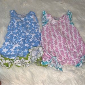Seahorse and Hawaiian print romper and dress —9 mo